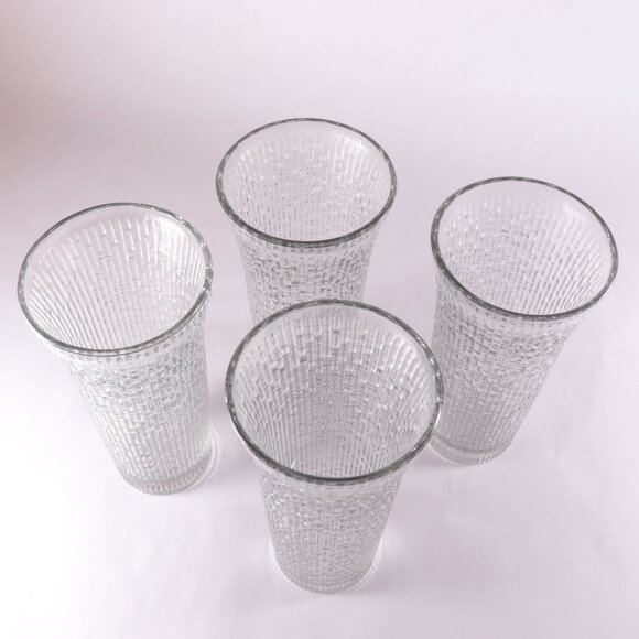 Jeannette Glass Finlandia Textured Ice Design Tree Bark Flared Rim Tumbler Set 4 - Picture 3 of 5